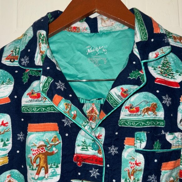 Nick & Nora Fleece Winter Pajamas With Snow Globes, Monkeys & Snowmen Sz Med - Picture 9 of 16
